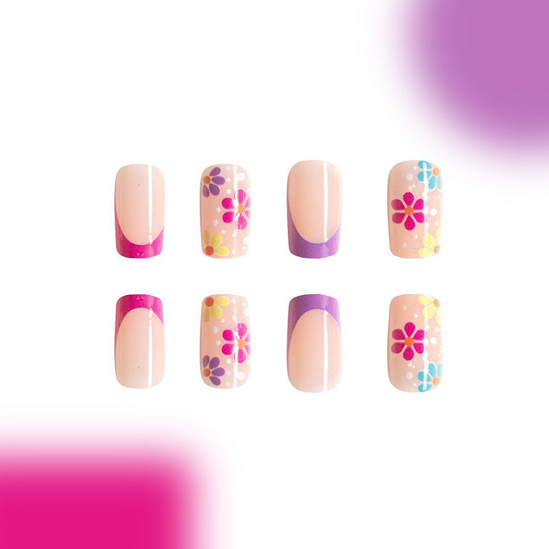 Wholesale 24 Pieces/box Colorful Flower Manicure Press-on Nails Kits ACC-NS-GuaiXL001