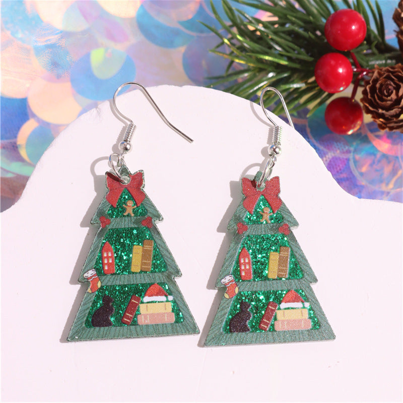 Wholesale  Christmas Glitter Bookshelf Christmas Tree Earrings