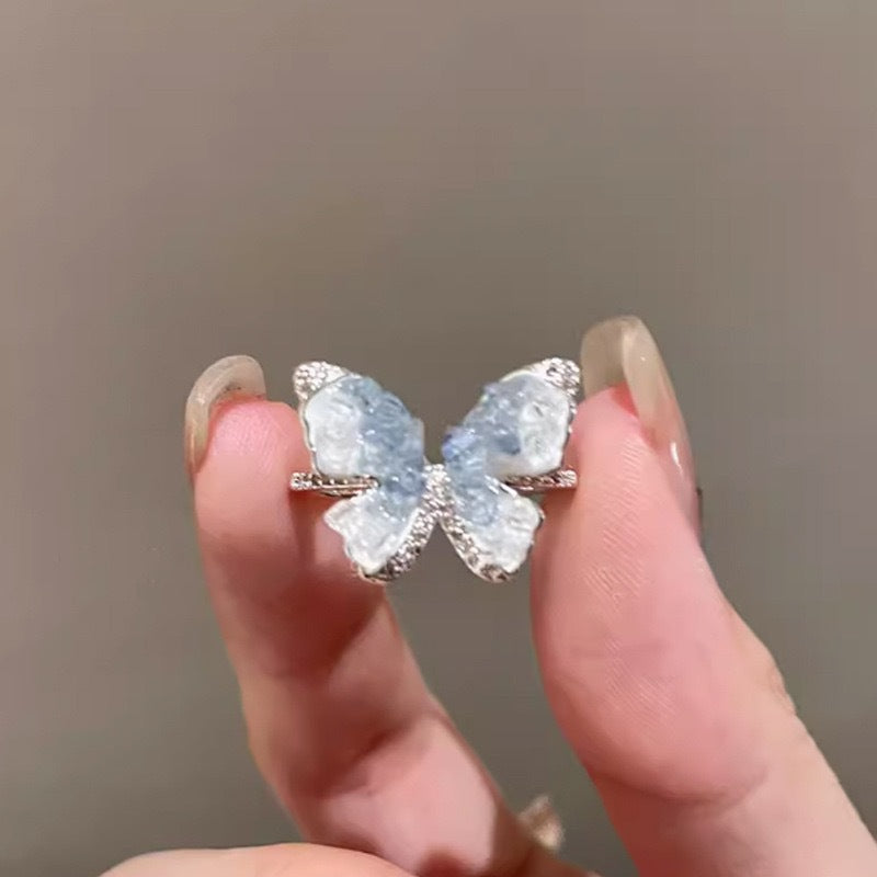 Wholesale Blue Crushed Ice Butterfly Open Ring Adjustable Alloy Fashion Jewelry Accessory For Everyday Wear