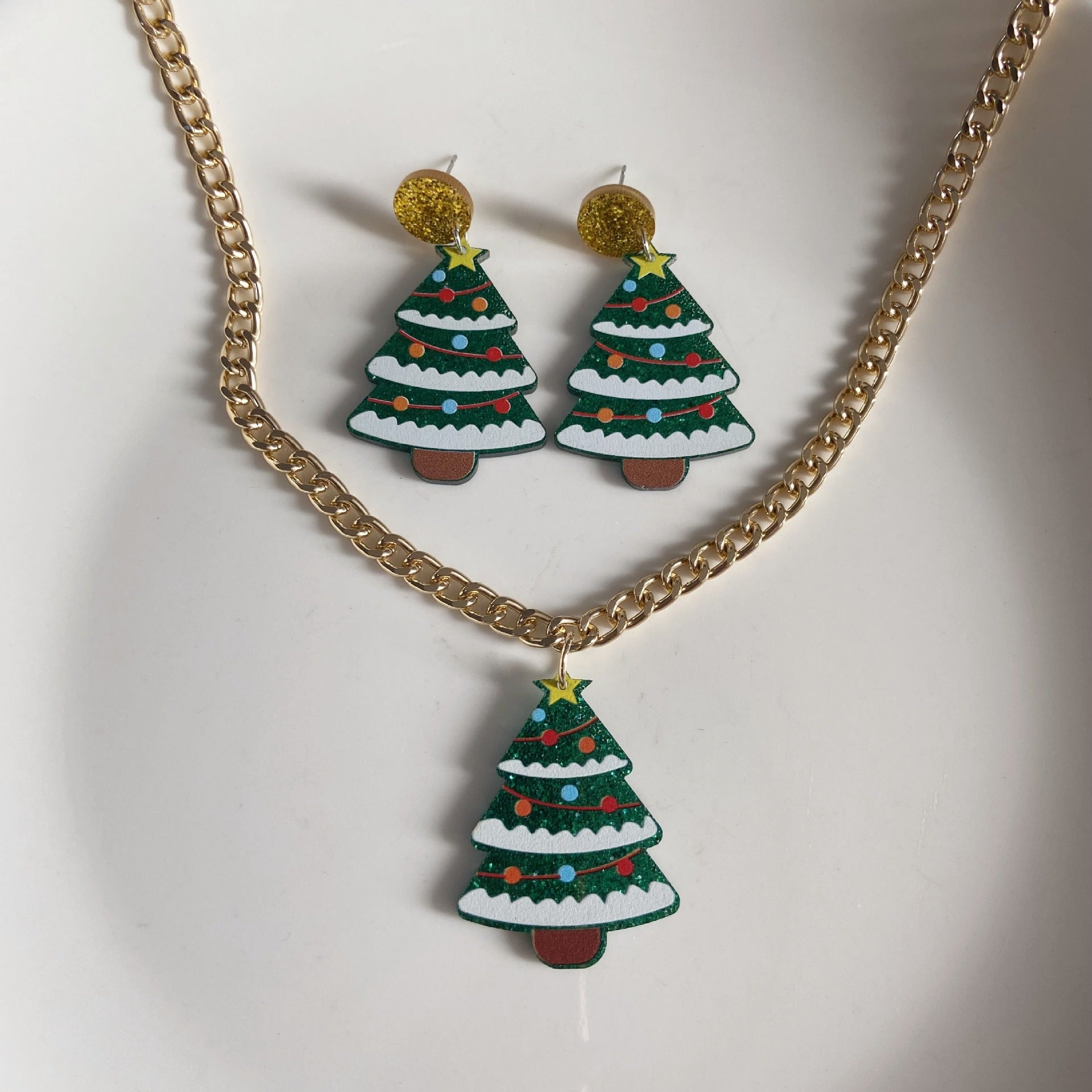 Wholesale Christmas tree cake tree  Acrylic Earrings and necklace set