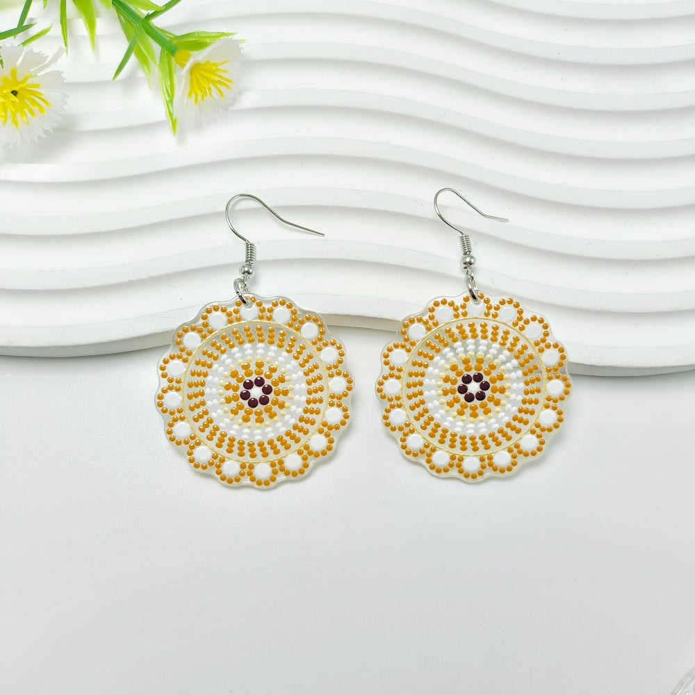 Wholesale Ethnic Style Geometric Color Polka Dot Print Bohemian Style Acrylic Earrings ACC-ES-Qiyu022