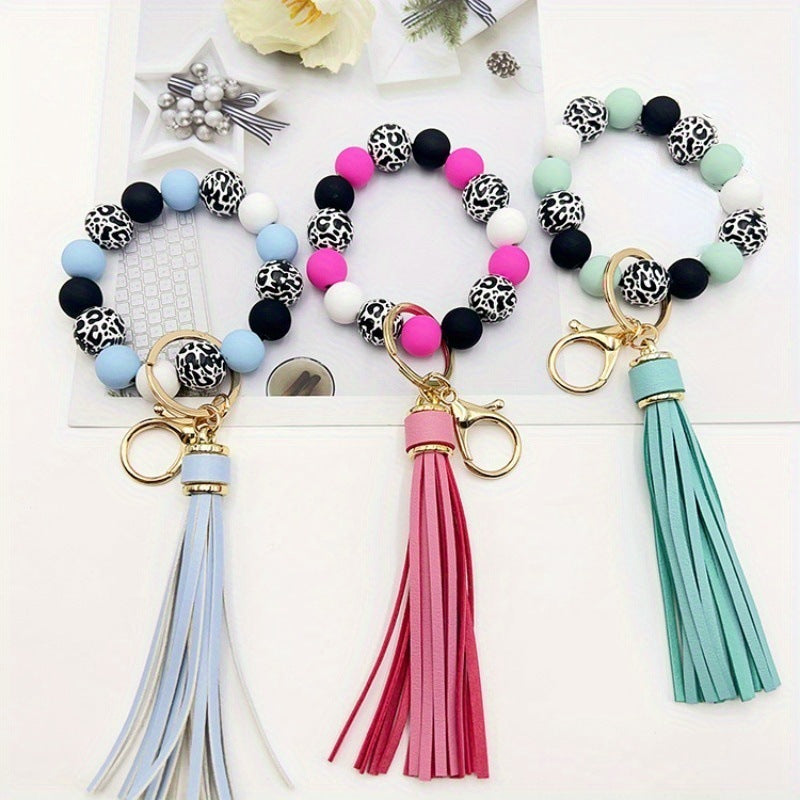 Wholesale Handmade Wooden Bead Keychain Bracelet Celestial Pattern Red Boutique Resale Accessory