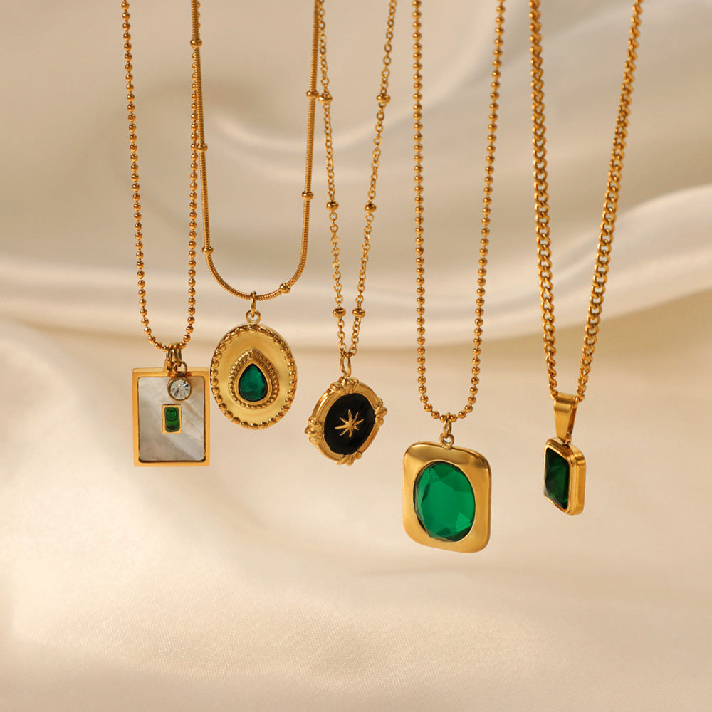 Wholesale  Retro Emerald Stainless Steel Necklace