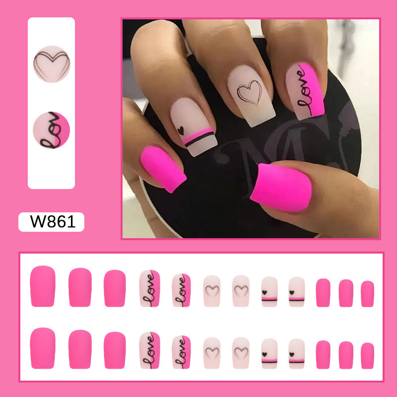 Wholesale 24 Pieces/box Valentine's Day Medium and Long Love Nails Kits Nail Stickers ACC-NS-QiHeng020