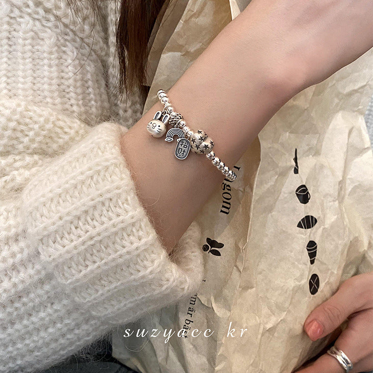 Wholesale  luxury  925 sterling silver beaded bamboo rabbit bracelet