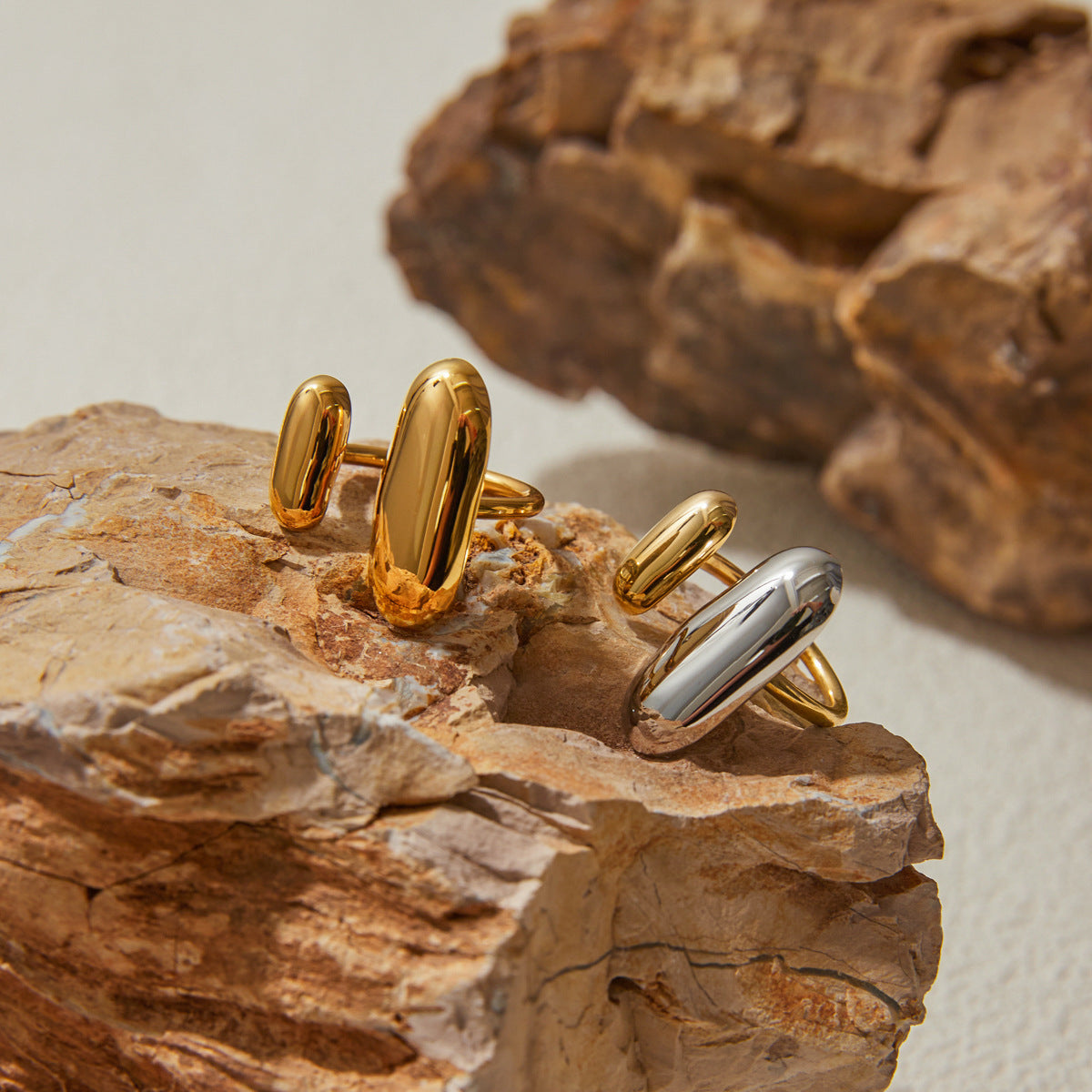 Wholesale  18k gold stainless steel gold and silver color matching smooth oval open ring