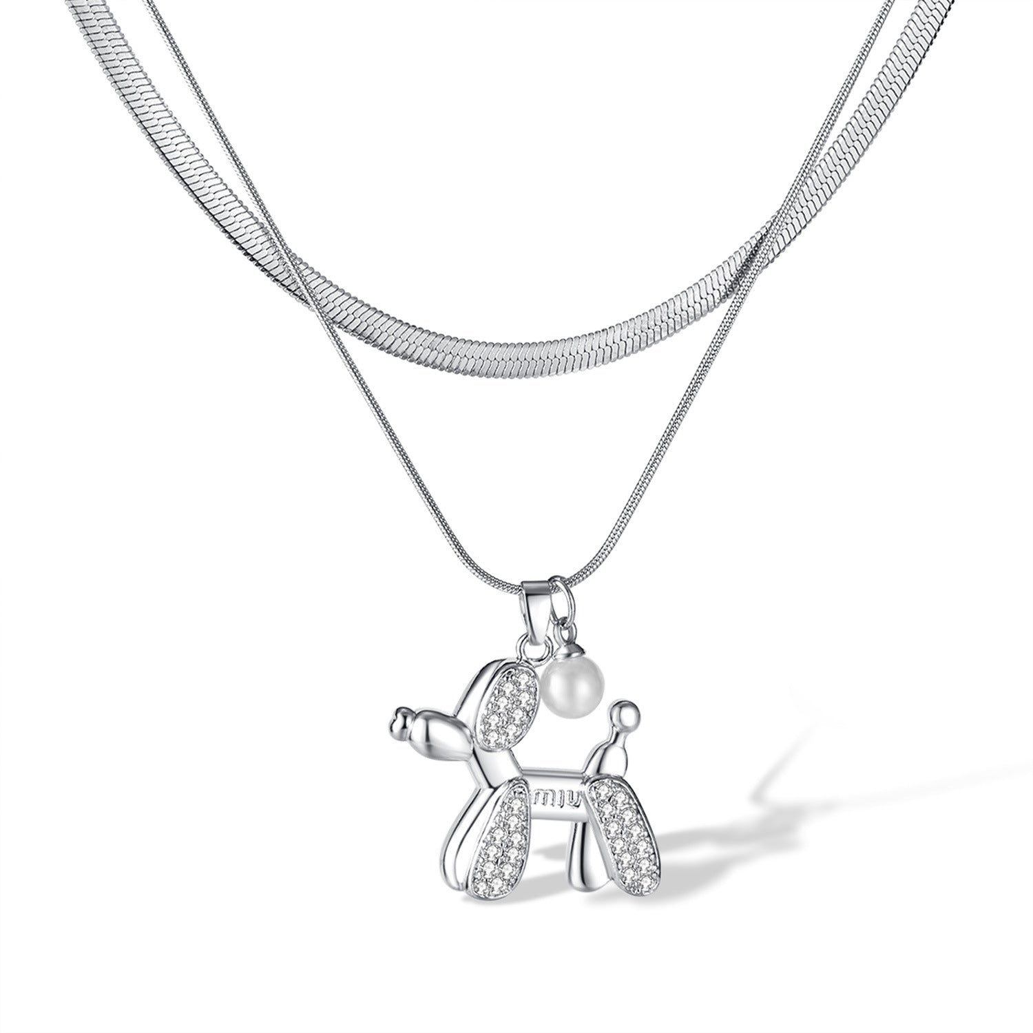 Wholesale Stainless Steel Sweater Chain Double Layer Stacking Three-dimensional Puppy Necklace ACC-NE-GJ005