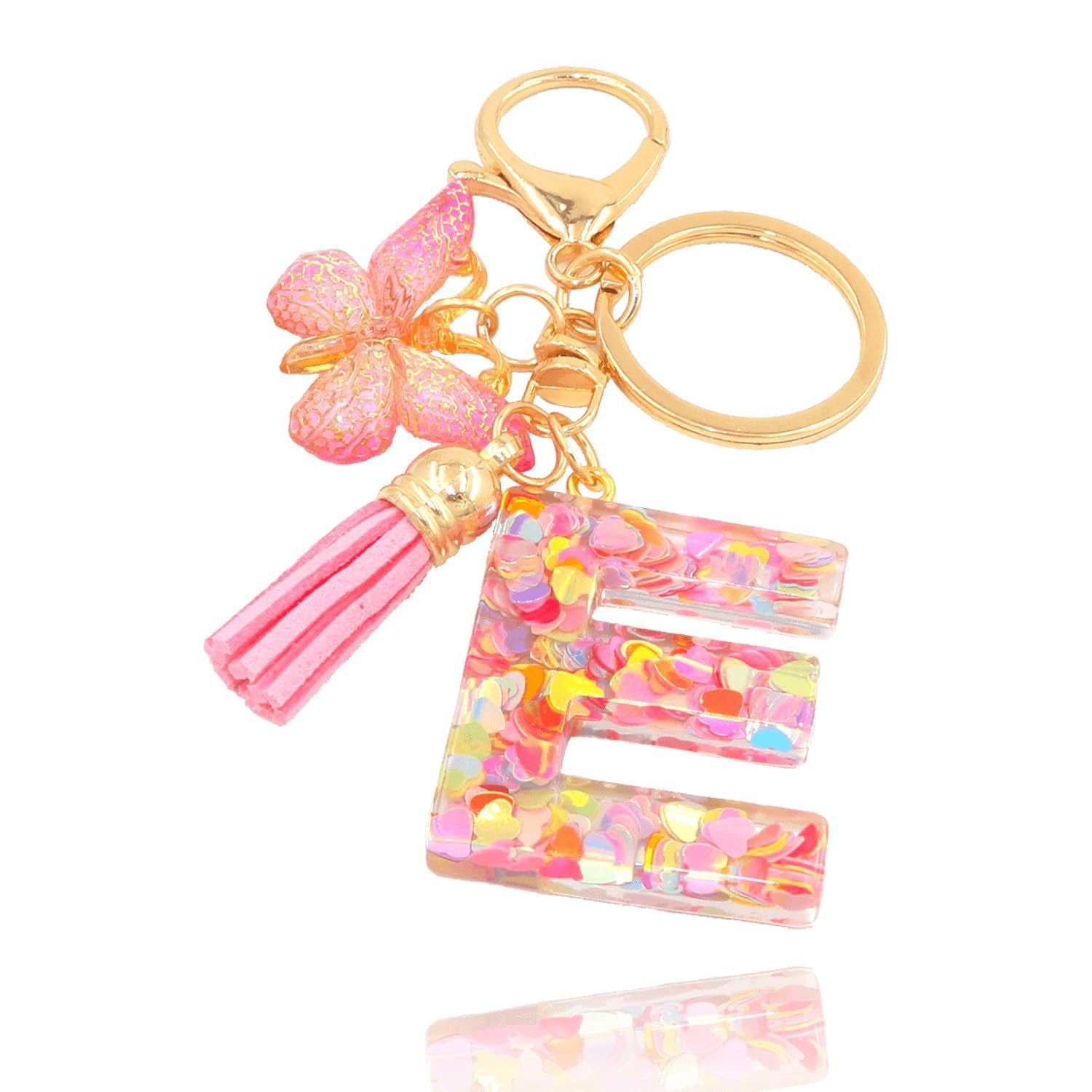Wholesale Pink letter butterfly tassel keychain