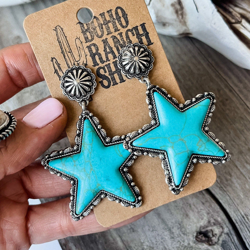 Wholesale Western style big five-pointed star earrings