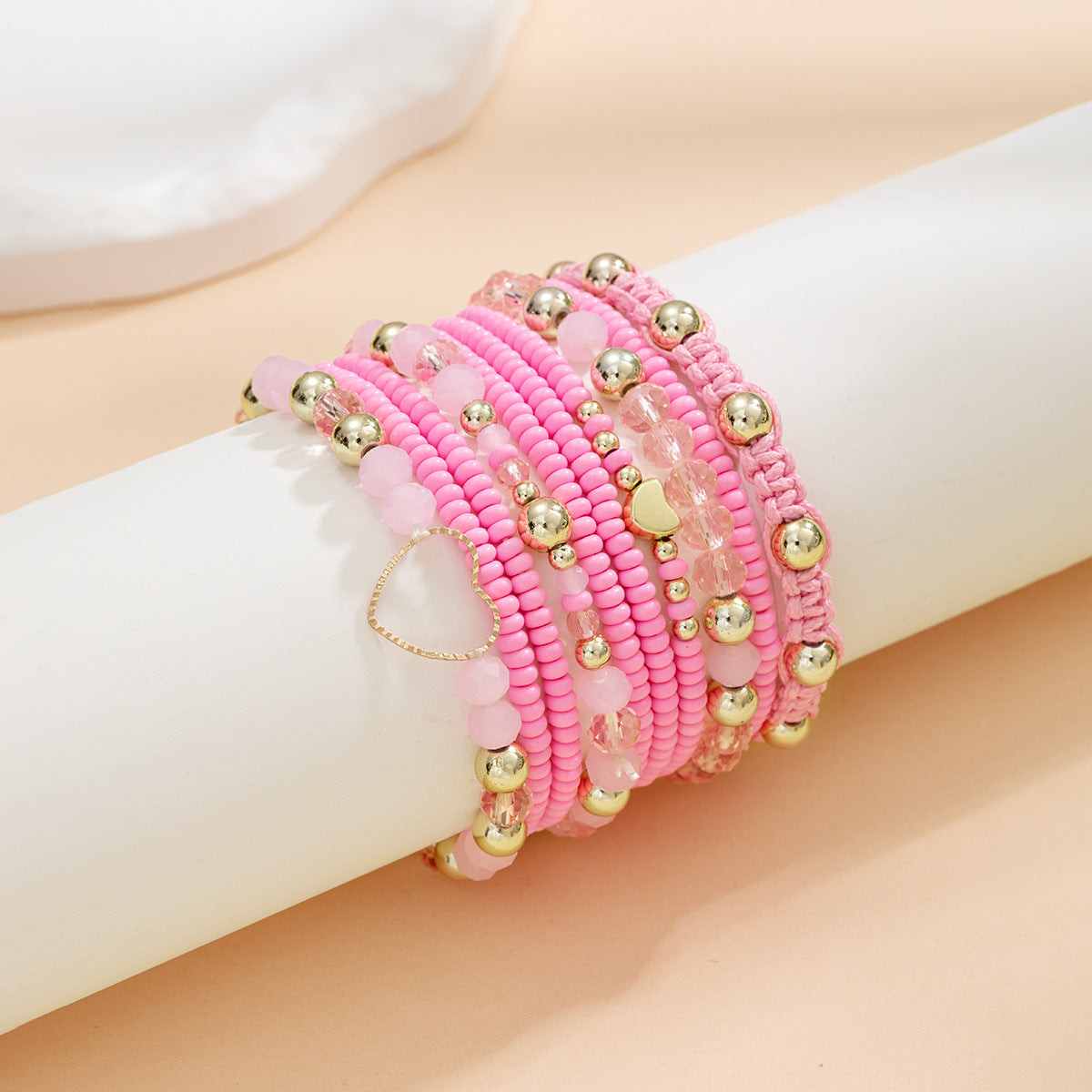 Wholesale Hollow Peach Heart Crystal Rice Bead Bracelet