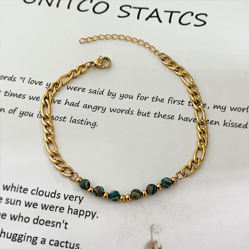 Wholesale circle colorful natural stone beaded cross-border stainless steel Bracelet