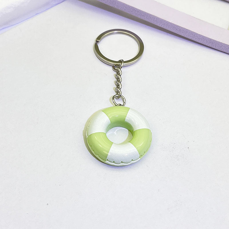 Wholesale Trendy Donut Swim Ring Resin Keychain Pendant Blue White Vacation Style Bag Charm Car Key Accessory