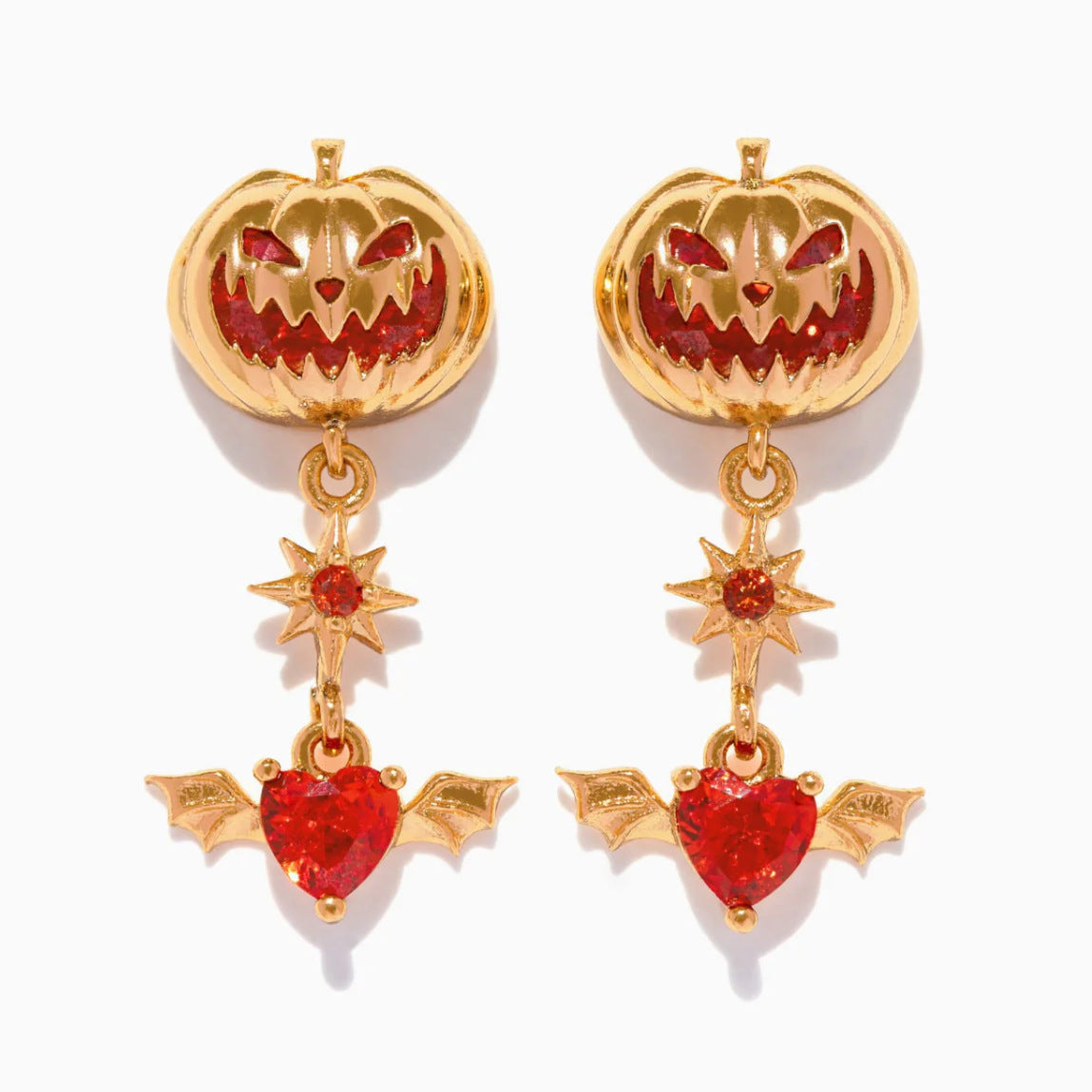 Wholesale Halloween Plated 18K Real Gold Cartoon Pumpkin Ghost Zircon Earrings suit