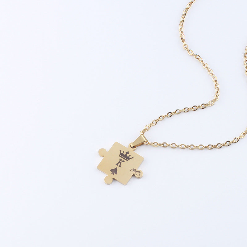 Wholesale  Stainless Steel Jewelry Splicing King Queen Crown Necklace