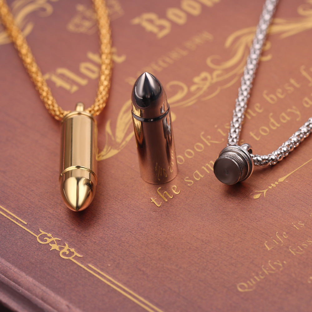 Wholesale  men's domineering pendant stainless steel bullet can be opened necklace