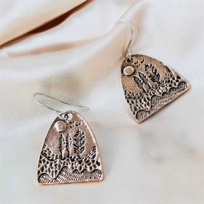 Wholesale creative retro jungle mountain landscape pendant earrings