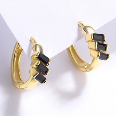 Wholesale 925 Sterling Silver Black Zircon Square Earrings