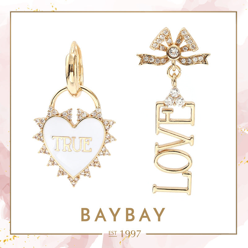 Wholesale Valentine's Day 925 Silver Needle Zircon Heart Shape Asymmetric Earrings