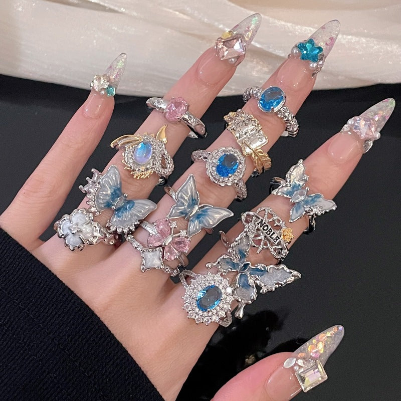 Wholesale Copper Drip Oil Butterfly Zircon Open Ring - Trendy Jewelry Accessory for Women,  Everyday Gift