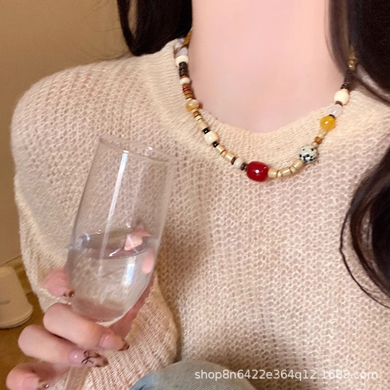 Wholesale Colorful Light Luxury Turquoise and Pearl Beaded Clavicle Necklace
