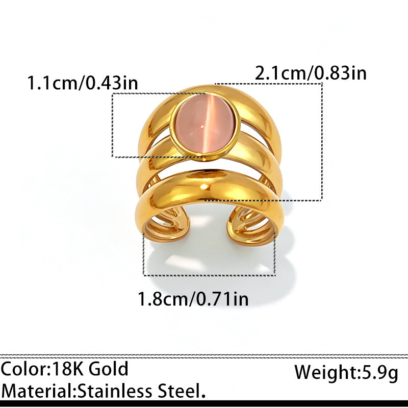 Wholesale Stainless Steel Open Ring Blue Green Gradient Natural Stone Jewelry Accessory