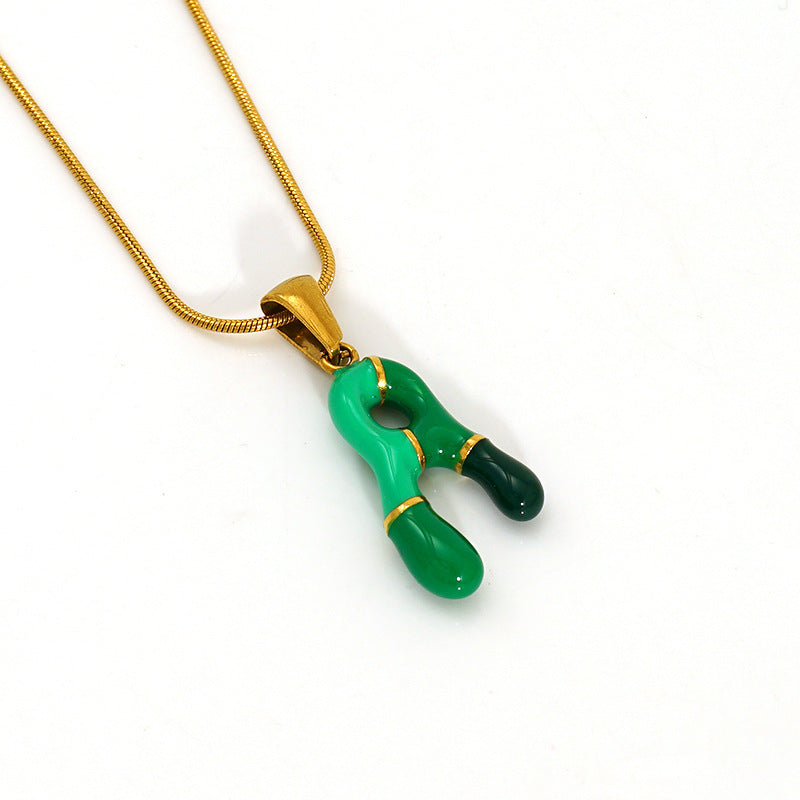 Wholesale Titanium steel oil drop 26 English letter necklace