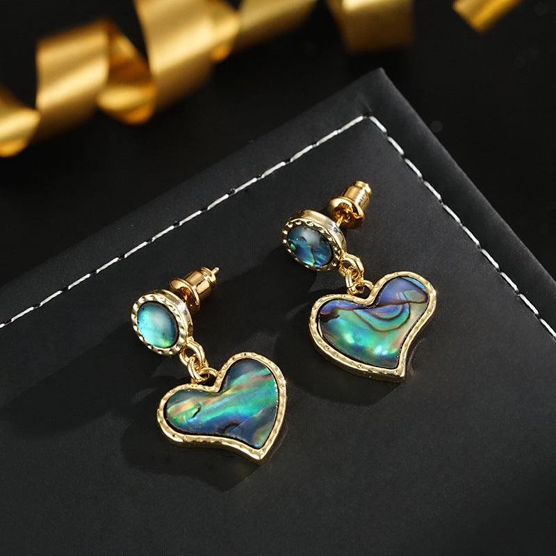Wholesale 925 silver needle vintage light luxury abalone shell heart-shaped earrings