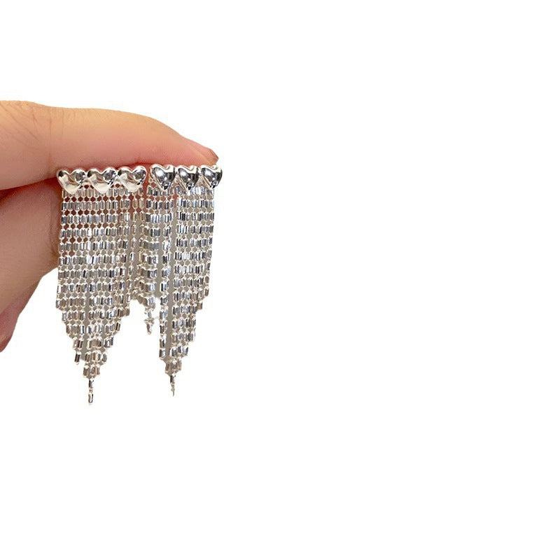 Wholesale Silver needle  love tassel earrings
