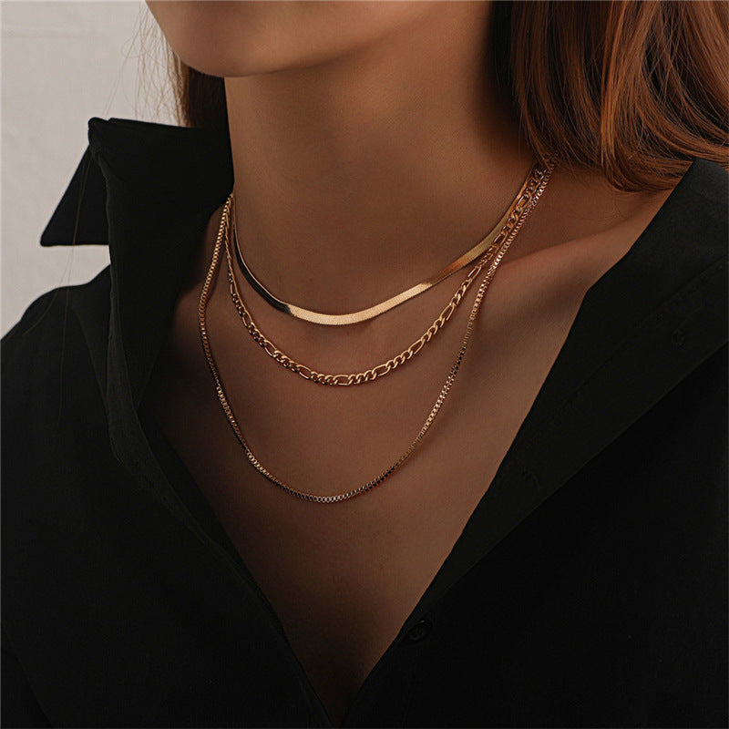 Wholesale Titanium Steel Necklace Three-layer Chain Necklace 18K Gold Plated Necklace ACC-NE-Tais005