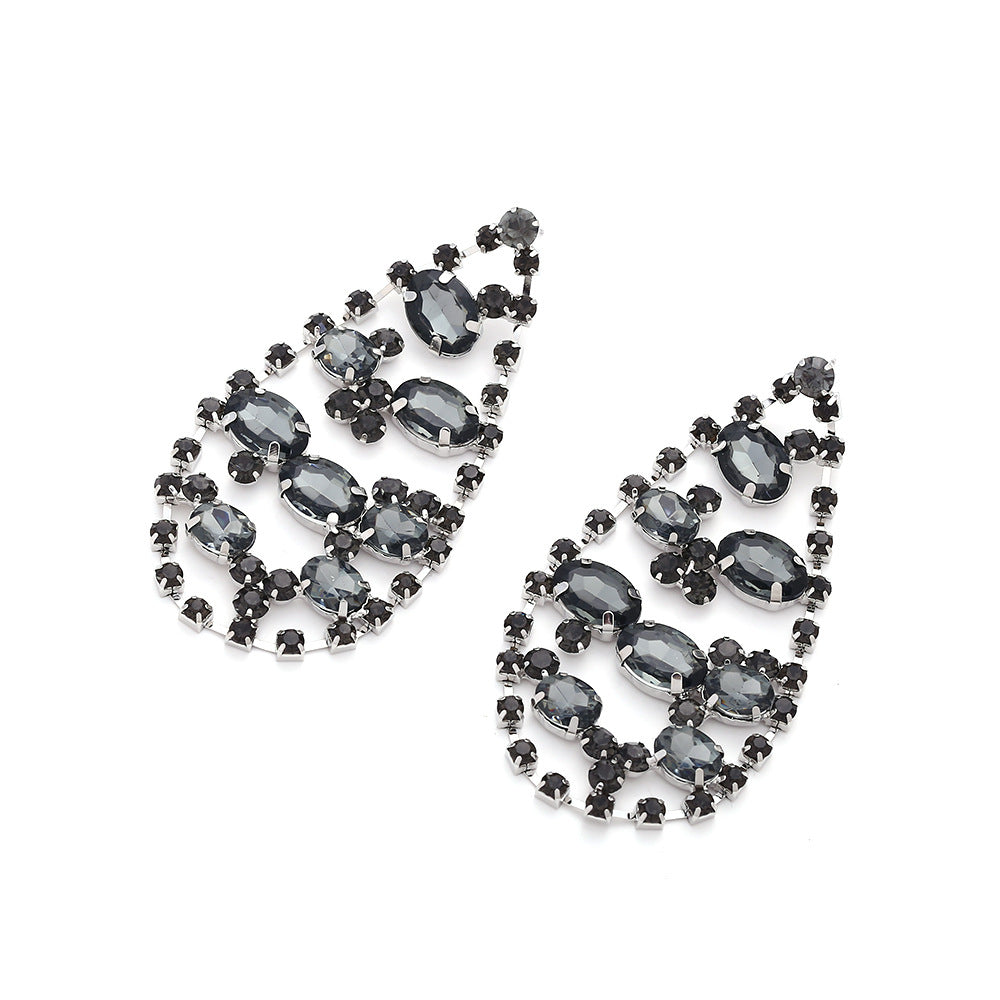 Wholesale Droplet Shaped Tassels Retro Super Sparkling Full Diamond Earrings