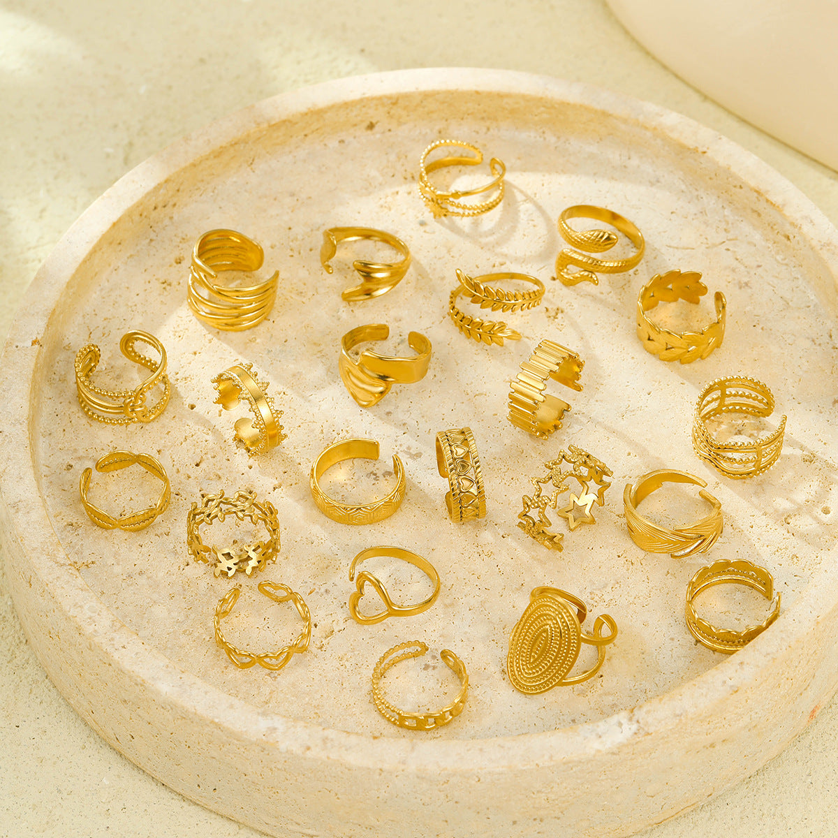 Wholesale stainless steel open ring 18K gold non-fading multi-layer geometric hollow  ring