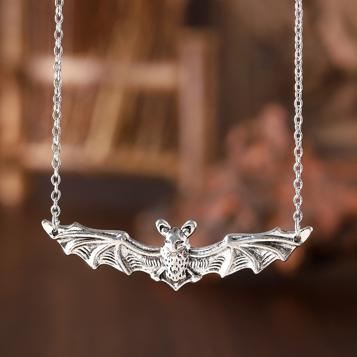 Wholesale Zinc Alloy Ancient Silver Bat Pendant Necklace Gothic  Punk Fashion Accessory Gift
