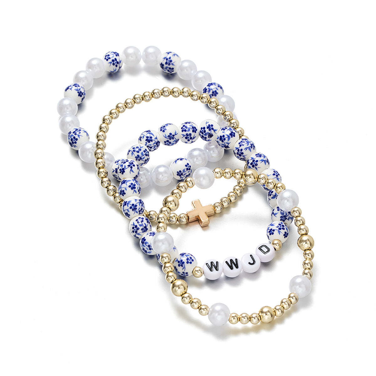 Wholesale Cross Ceramic Pearl Multi-layer Elastic Bracelet