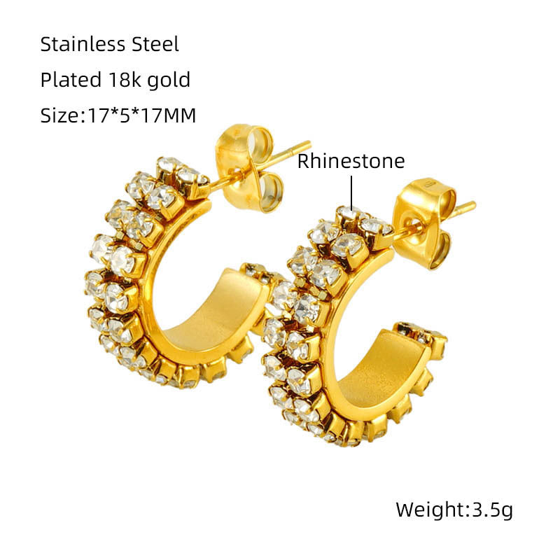 Wholesale stainless steel C- shaped diamond earrings