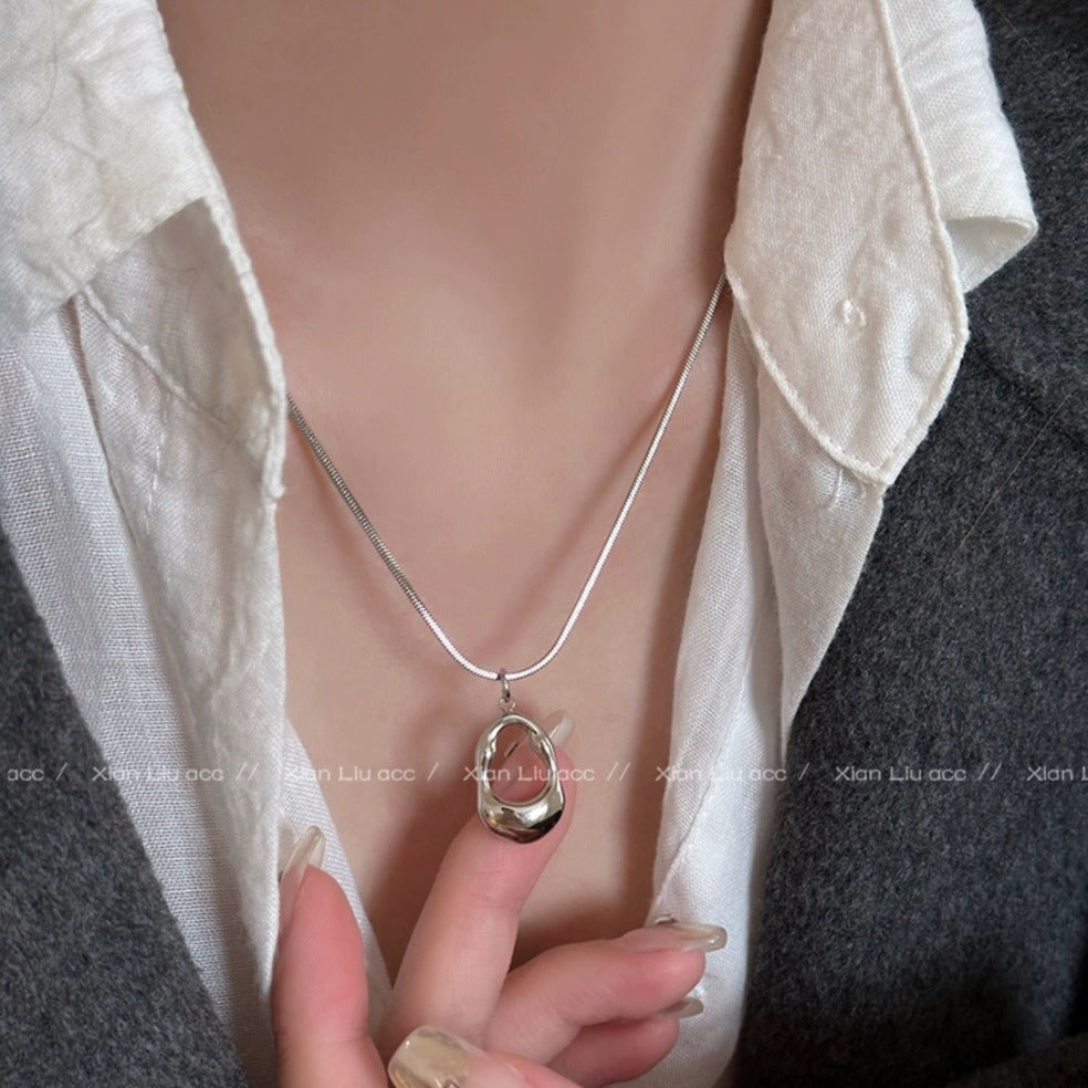 Wholesale Titanium Steel Hollow Water drop metal minimalist necklace