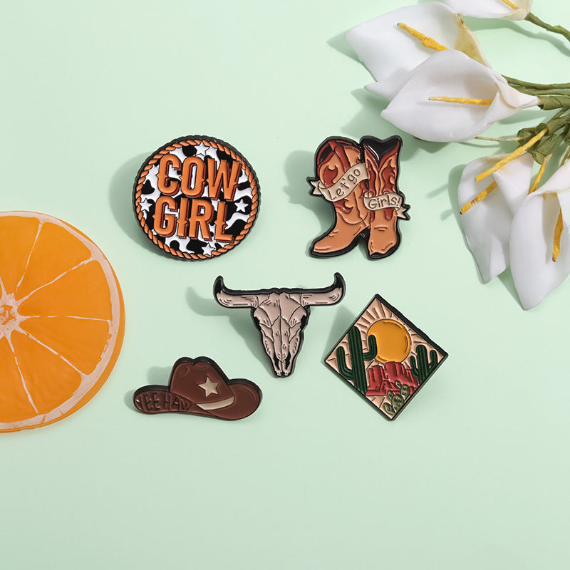 Wholesale Brown Series Cowboy Hat Brooch Cute Metal Badge ACC-BCH-QiHe007