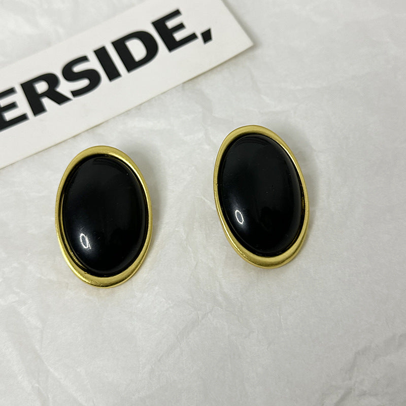 Wholesale  light luxury retro wine red resin oval earrings