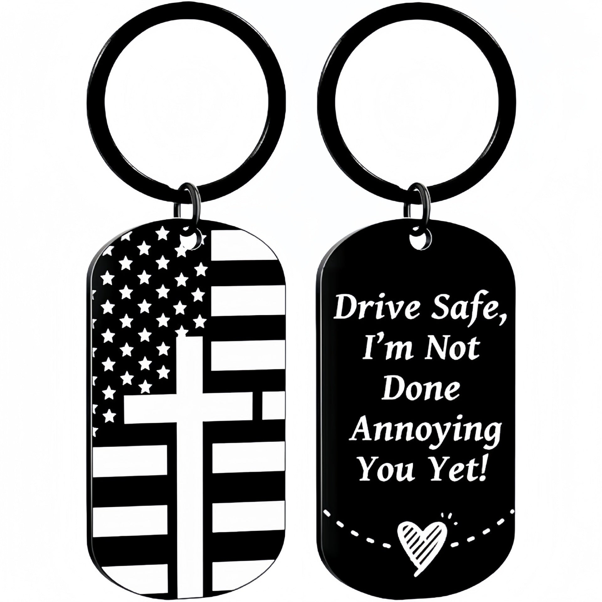 Wholesale Trendy Military Style Round Stainless Steel Keychain With Safety Driving Message Car Key Accessory Gift