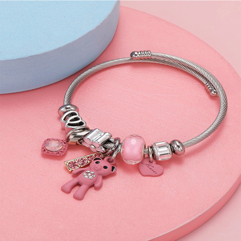 Wholesale Heart Shaped Rhinestone Stainless Steel Copper Alloy Beaded Bracelet ACC-BT-JingSY001
