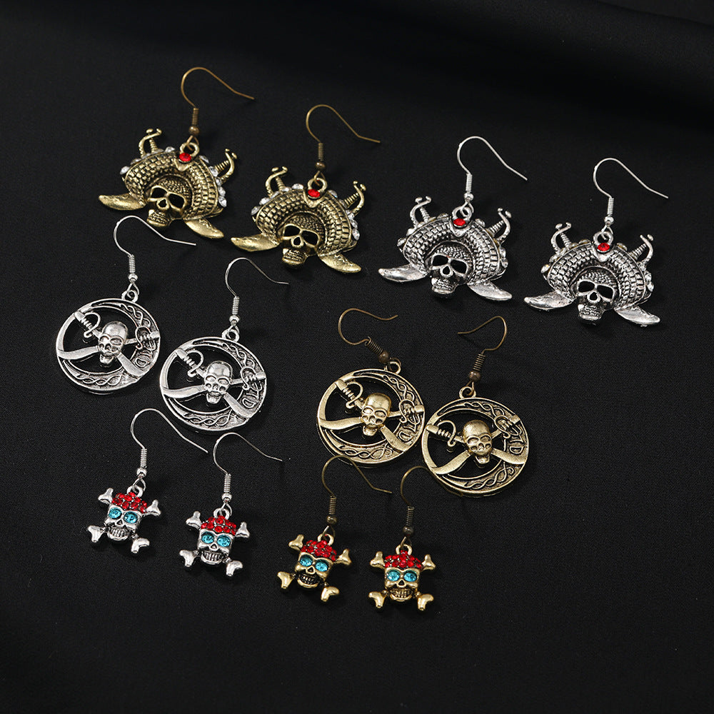Wholesale Alloy Ancient Silver Skull Pirate Earrings  Fashion Accessory