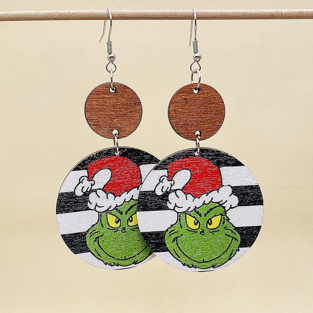 Wholesale  Christmas Earrings Retro Style Wooden Geometric Splicing Earrings