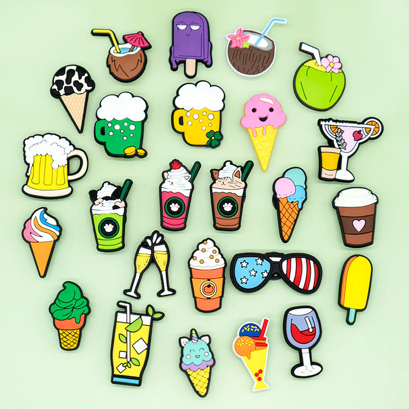 Wholesale PVC Shoe Flower Buckle Charms Cool Drink Design For Kids Sandals Cute Summer Casual Decorative Accent