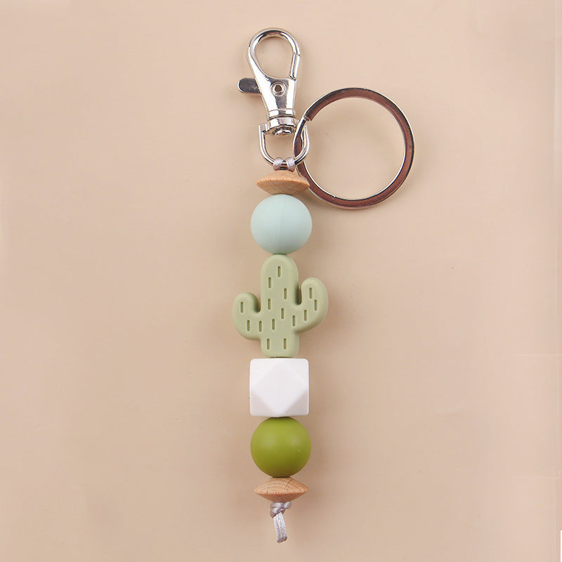 Wholesale New Cartoon Cactus Teether Bead Keychain DIY Creative Silicone Beaded Bracelet Bag Pendant Small Jewelry ACC-KC-GuangTian035