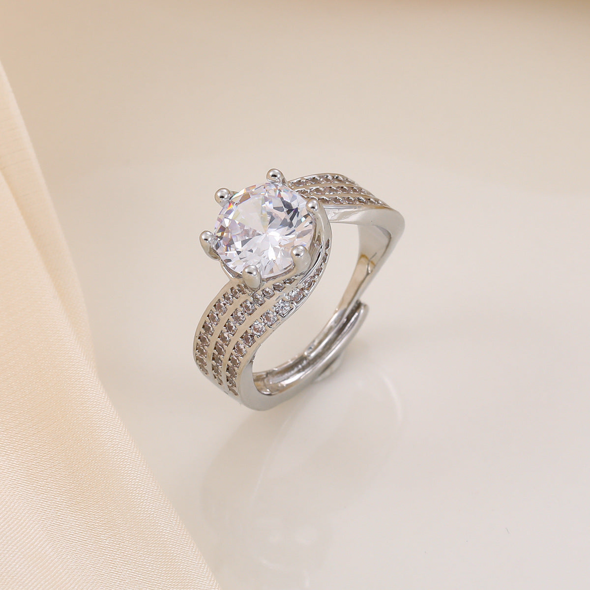Wholesale Adjustable copper ring with zircon setting stylish and unique design
