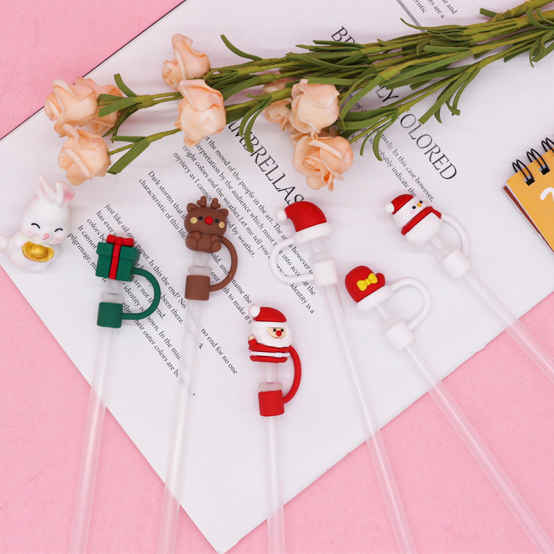 Wholesale Trendy Christmas Silicone Straw Caps Cartoon Party Straw Toppers For 8Mm 10Mm Straws Resale