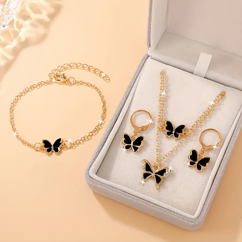 Wholesale Butterfly Design Layering Jewelry Set Zinc Alloy Necklace Earrings Bracelet Fashion Accessory For Women Gift