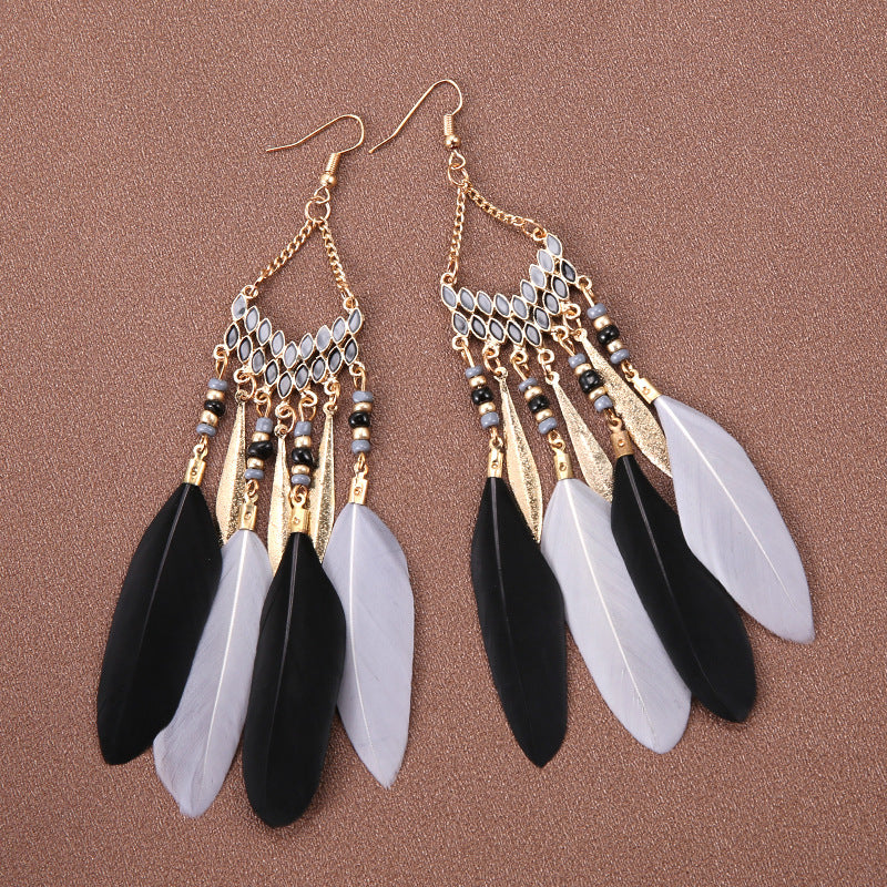 Wholesale Bohemian Feather Earrings Long Ethnic Style Earrings ACC-ES-Gumi004