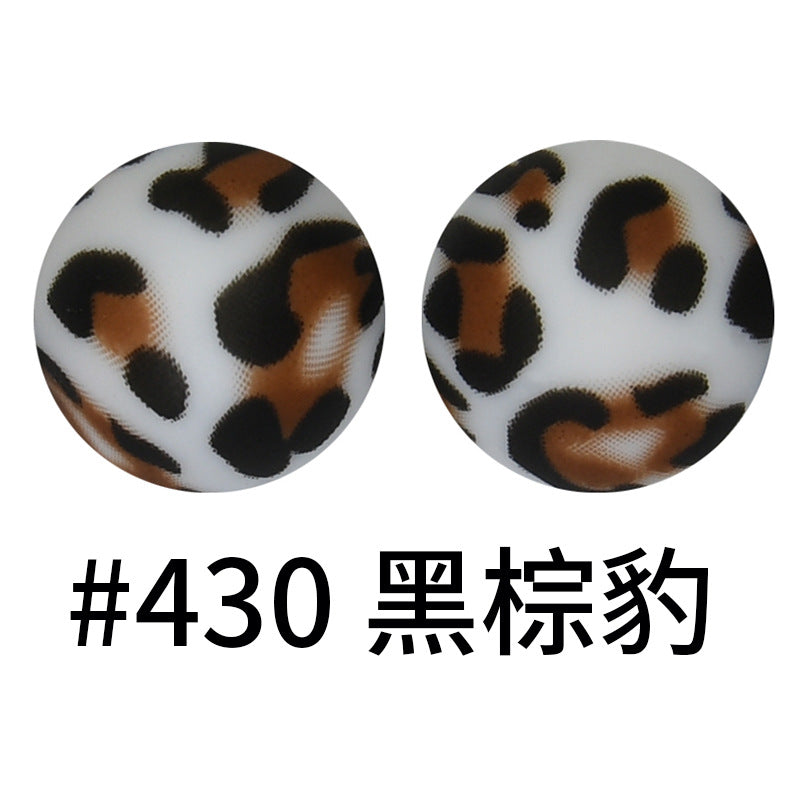 Wholesale 50pcs 15mm Western Style Leopard Skull Color Aztec Printed Silicone Balls Beads ACC-BDS-HeSheng002