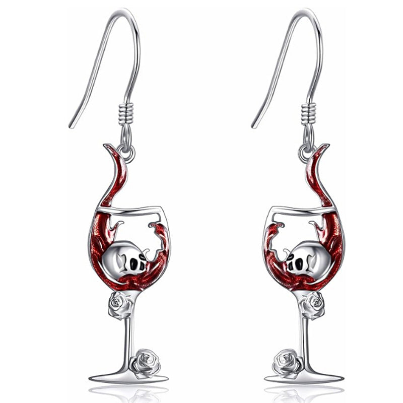 Wholesale  Halloween Skull Head Wine Glass Creative Earrings