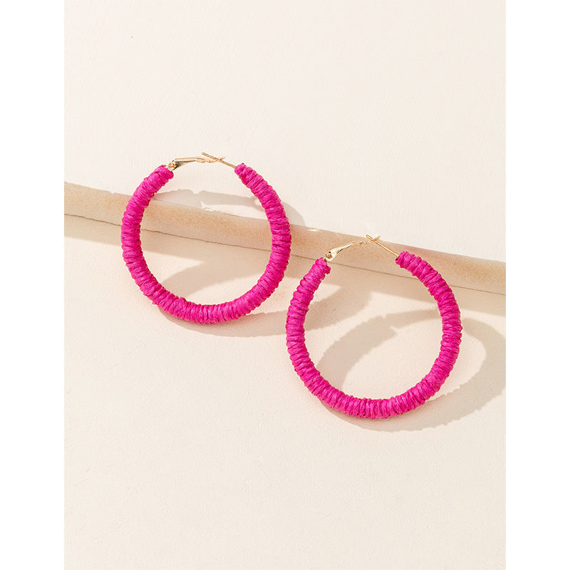 Wholesale 5pcs Bohemian Resort Style Raffia Hoop Earrings